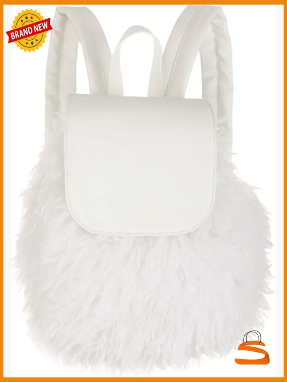 Faux Fur Fuzzy Backpack Handbag with Embroidered Logo